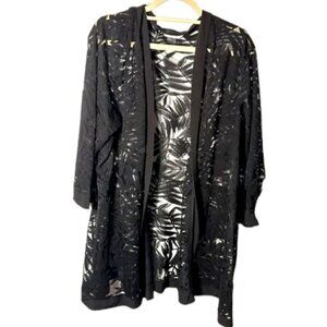Allison Daley Women’s Black Palm Leaf Open Kimono Size 3X